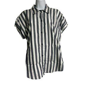 Kensie Jeans Womens Shirt Size S Navy & White Striped Button Up Short Sleeve
